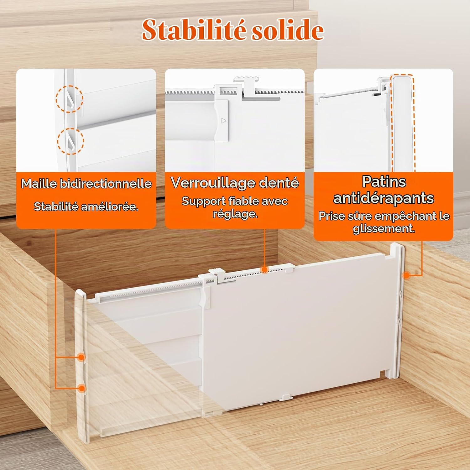 Detalle de Lifewit 24566 verstelbare kunststof ladeverdelers, 20 cm hoog, set van 4