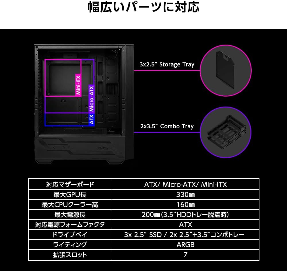 Detalle 1 de MSI MAG FORGE 110R ATXミドルタワーPCケース アクリルサイドパネル・ARGBファン搭載