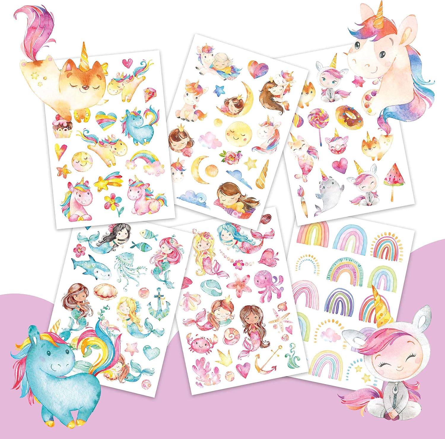 Detalle de Papierdrachen 100 hautfreundliche Kindertattoos mit Meerjungfrau – 6 Bögen für Kindergeburtstag (vegan, dermatologisch getestet)