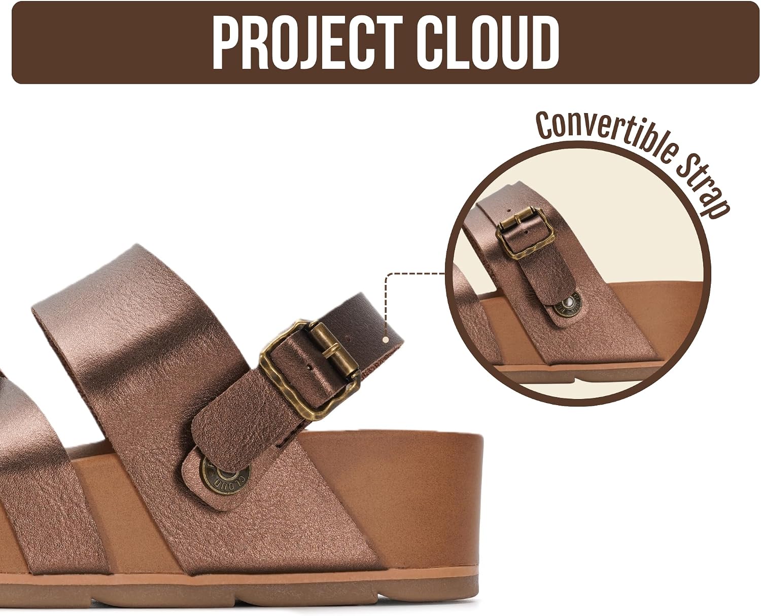 Detalle de Project Cloud Platform Sandals Women – Strappy Wedges with Plush Insole