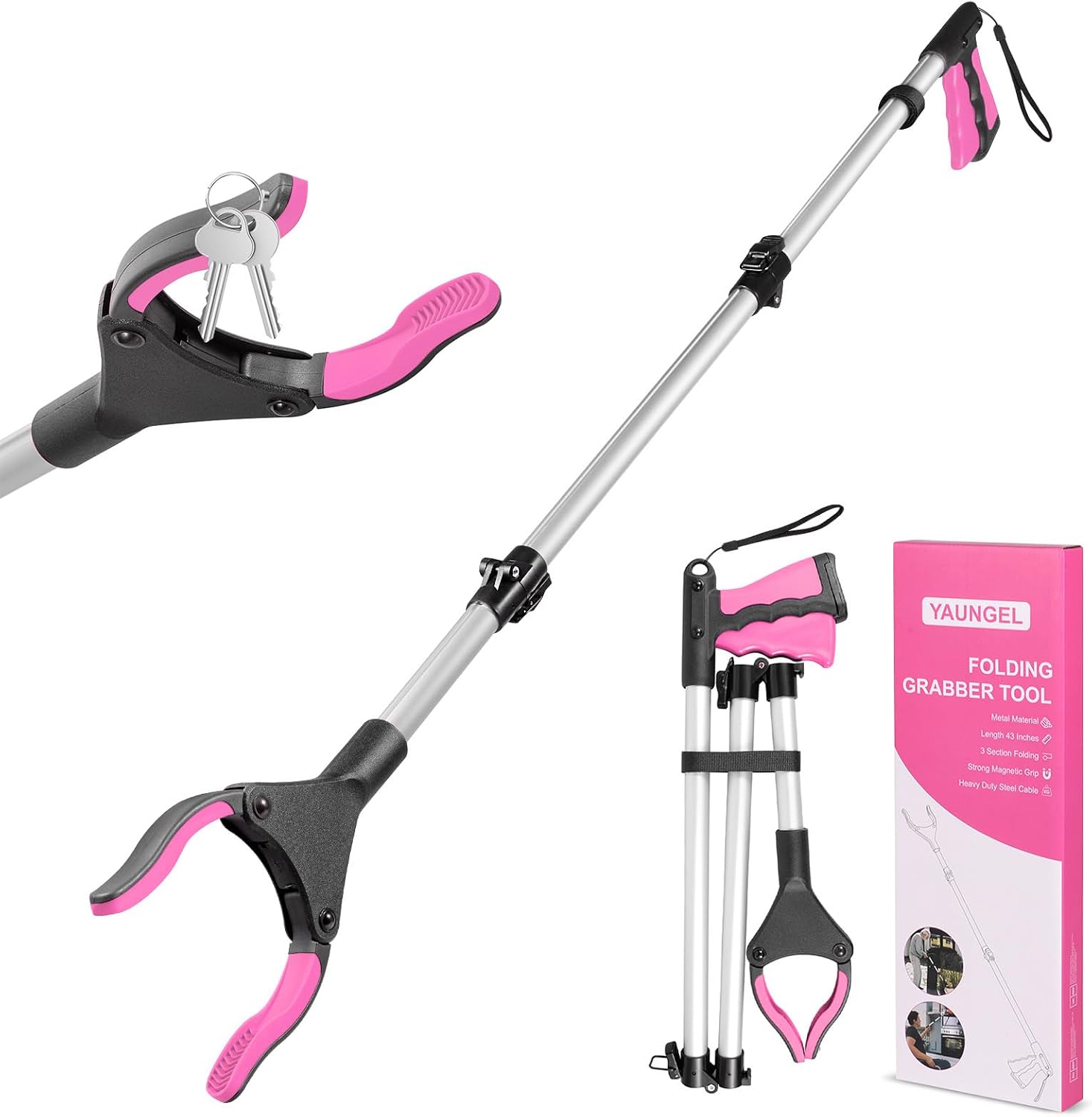Thumbnail 6 de YAUNGEL 43'' Litter Picker Grabber Stick with Magnet (Blue) – 108cm foldable reacher