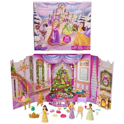 Detalle de Mattel JFG79 Calendario de Adviento Disney Princesas, 24 sorpresas y 3 muñecas