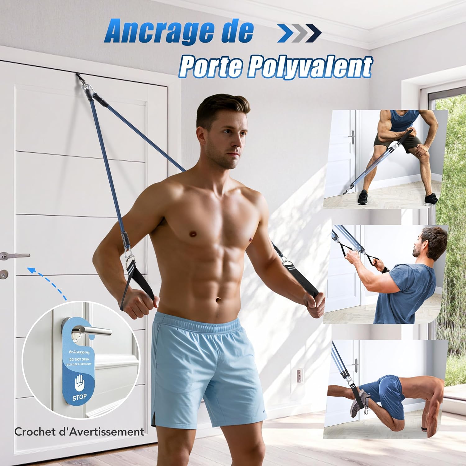 Thumbnail 4 de ALongSong Elastiques Musculation Sport Maison – Kit Barre de Pilates avec 6 Bandes de Résistance et Ancrage de Porte