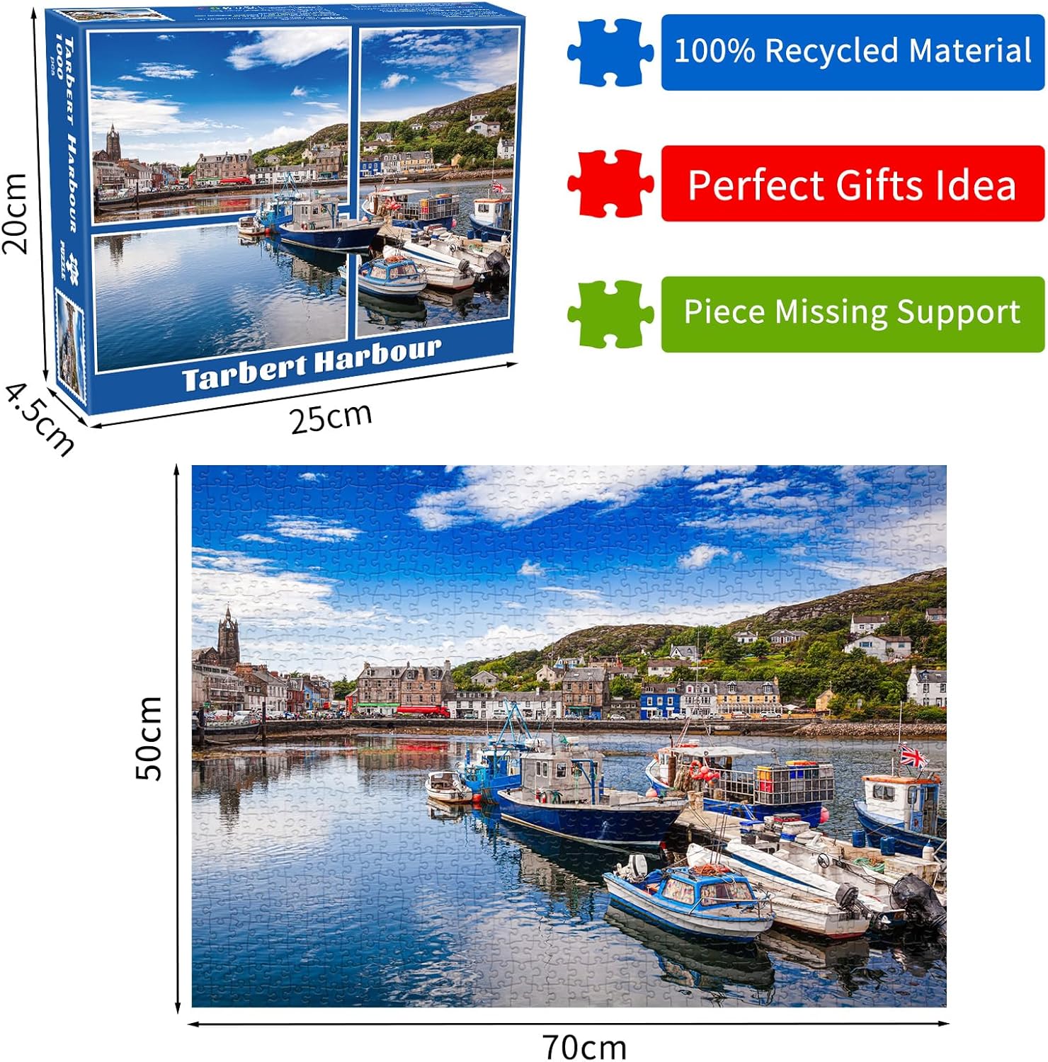 Thumbnail 2 de Tarbert Harbour 1000-Piece Jigsaw Puzzle for Adults (Tarbet Fishing Town scene)
