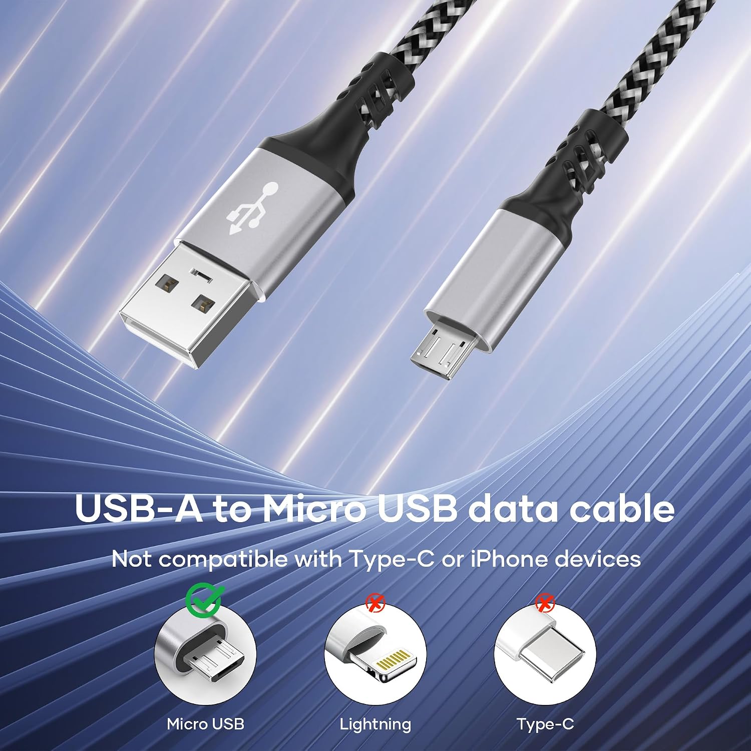 Thumbnail 1 de Micro USB Cable, 2m Nylon Braided Fast-Charging Micro USB Cable for Android Devices
