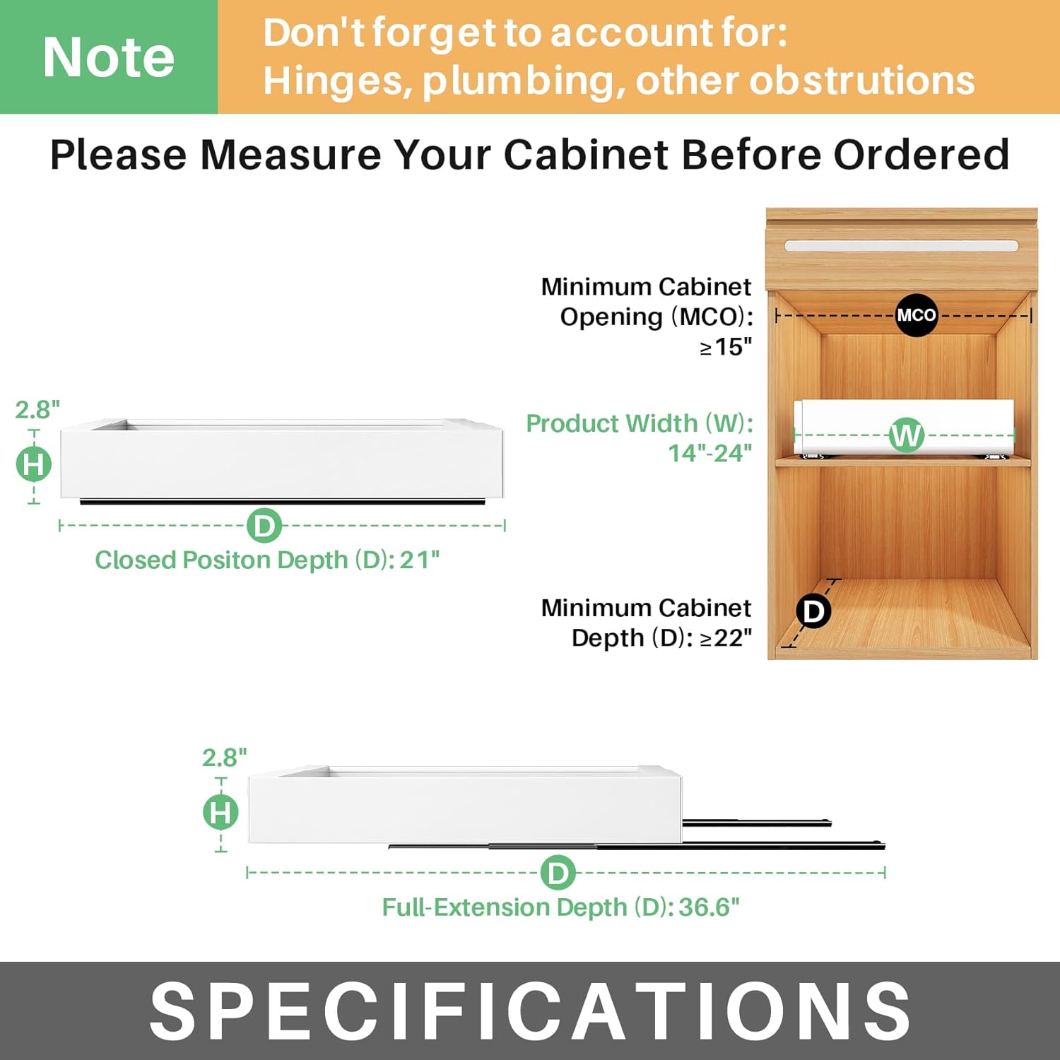 Thumbnail 1 de Pull out Cabinet Organizer, Wider Expandable 14-24" Heavy-Duty Slide-Out Drawers (3 Rails) for Pots and Shelves