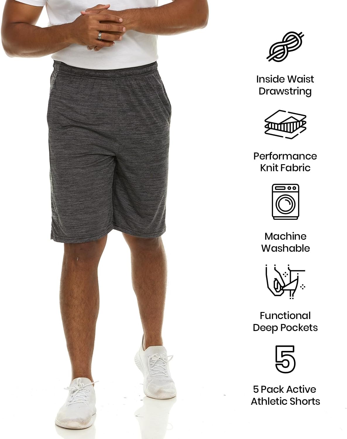 Thumbnail 4 de Essential Elements 5 Pack Men's Dry-Fit Sweat Resistant Active Athletic Performance Shorts