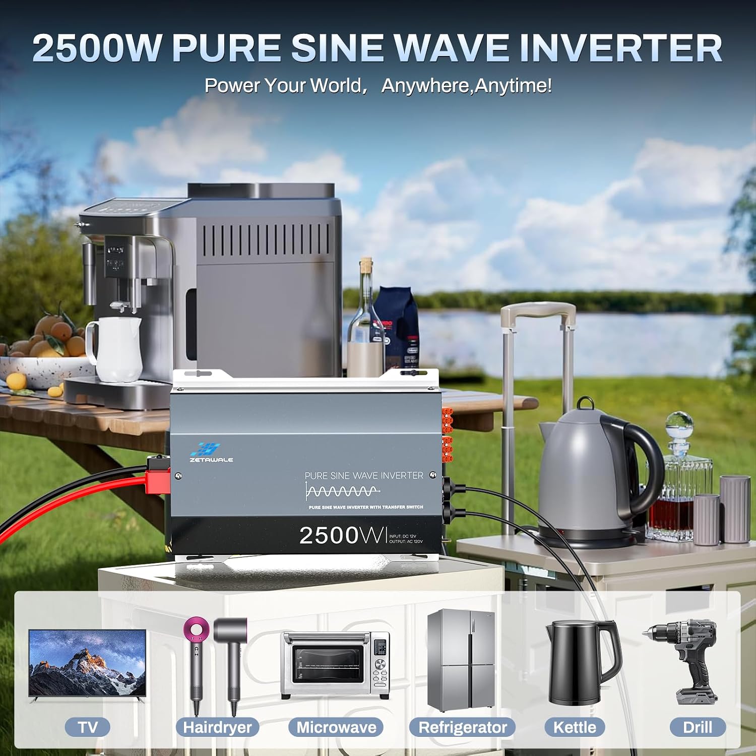 Detalle 1 de ZETAWALE ZETAWALE-2500P 2500W Pure Sine Wave RV Inverter with ATS