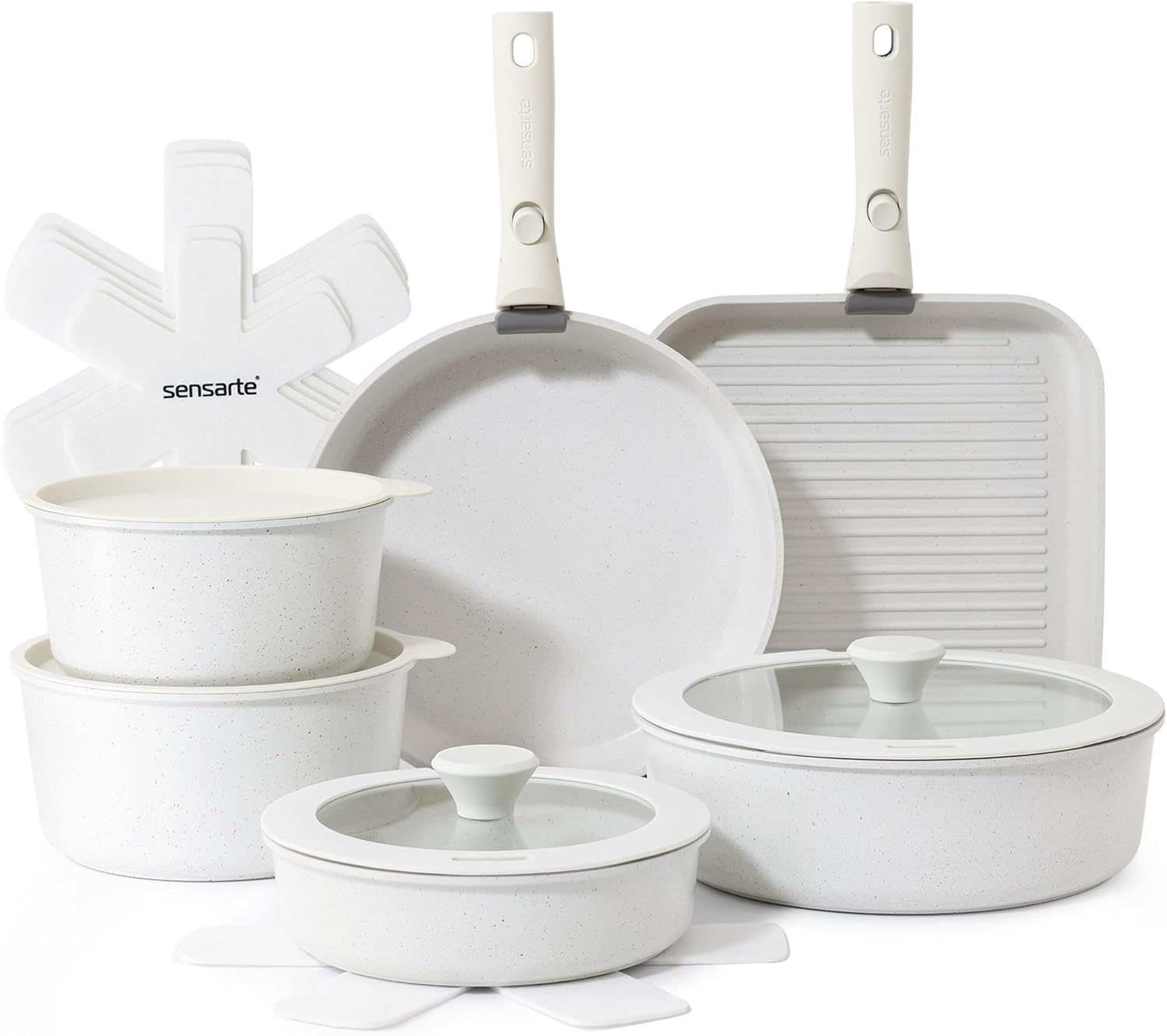 Thumbnail 6 de SENSARTE 17-piece ceramic nonstick cookware set with detachable handle (Almond Beige)