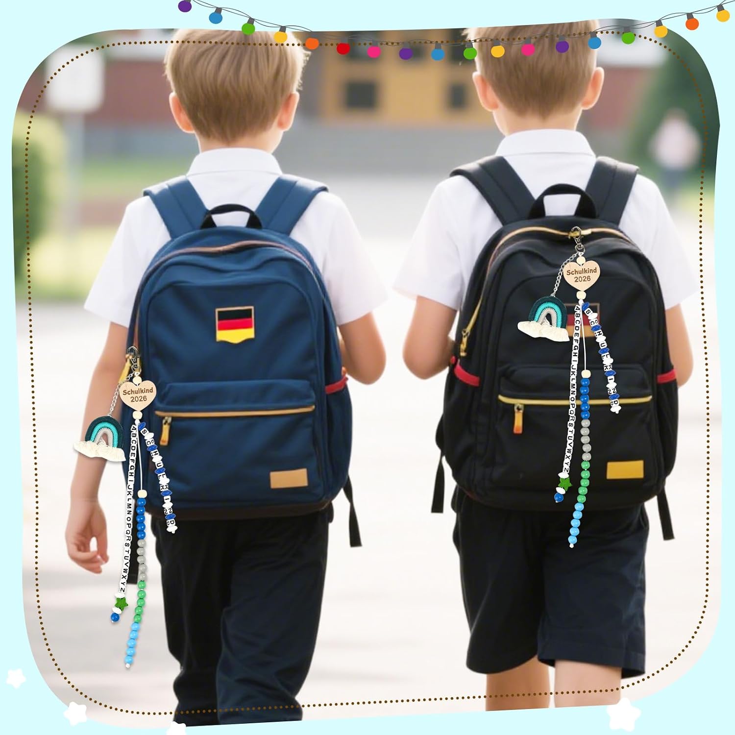 Detalle de KUPITM6 Rechenkette Geschenk Einschulung Junge – Glücksbringer Schulstart-Set mit Grußkarte und Geschenkbox