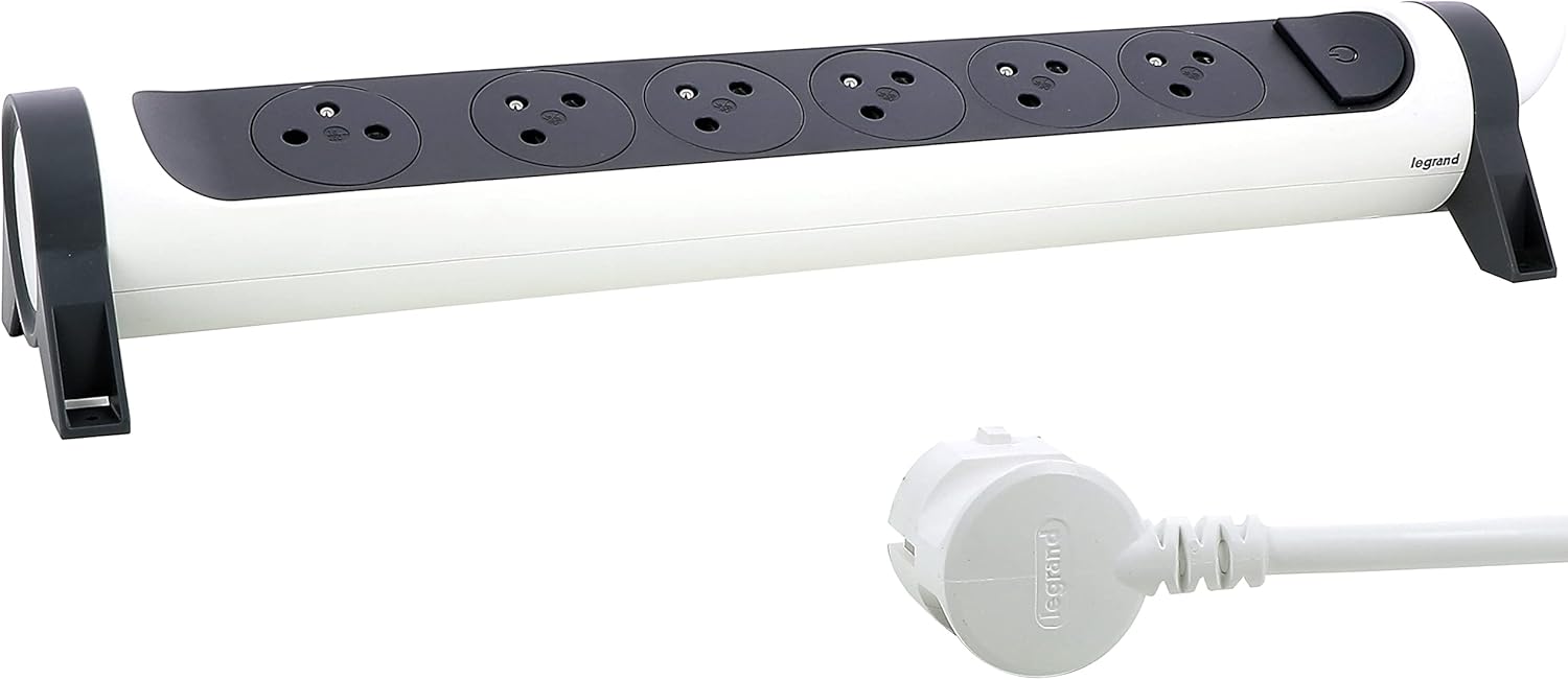 Thumbnail 3 de Legrand multiprise rotative avec interrupteur et voyant LED — 6 prises surface avec terre, cordon 3 m (blanc & gris foncé)