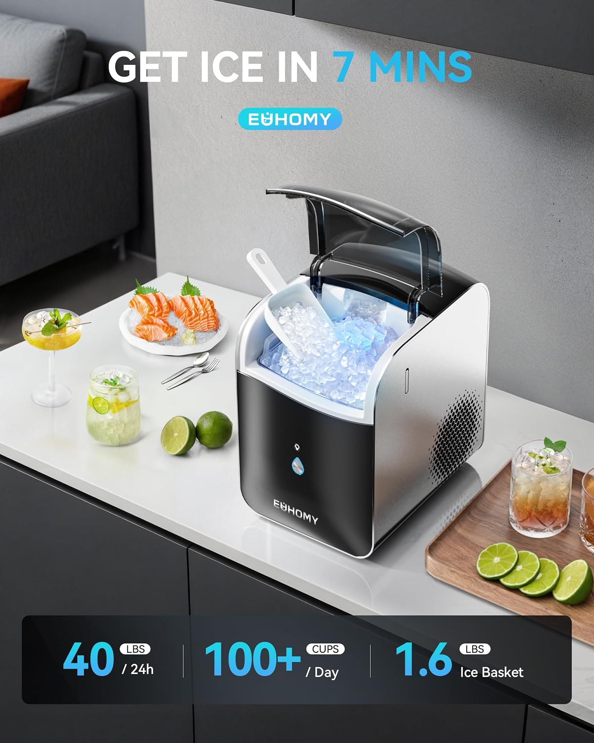 Detalle de EUHOMY Nugget Ice Maker 40 lb
