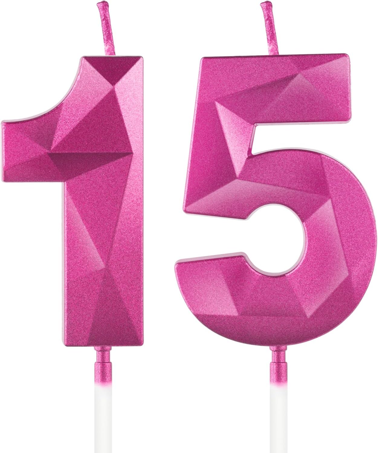 Yiran 3D Hot Pink Geburtstagskerzen (Ziffern 1 und 5) – Kuchendeko für Party & Torte