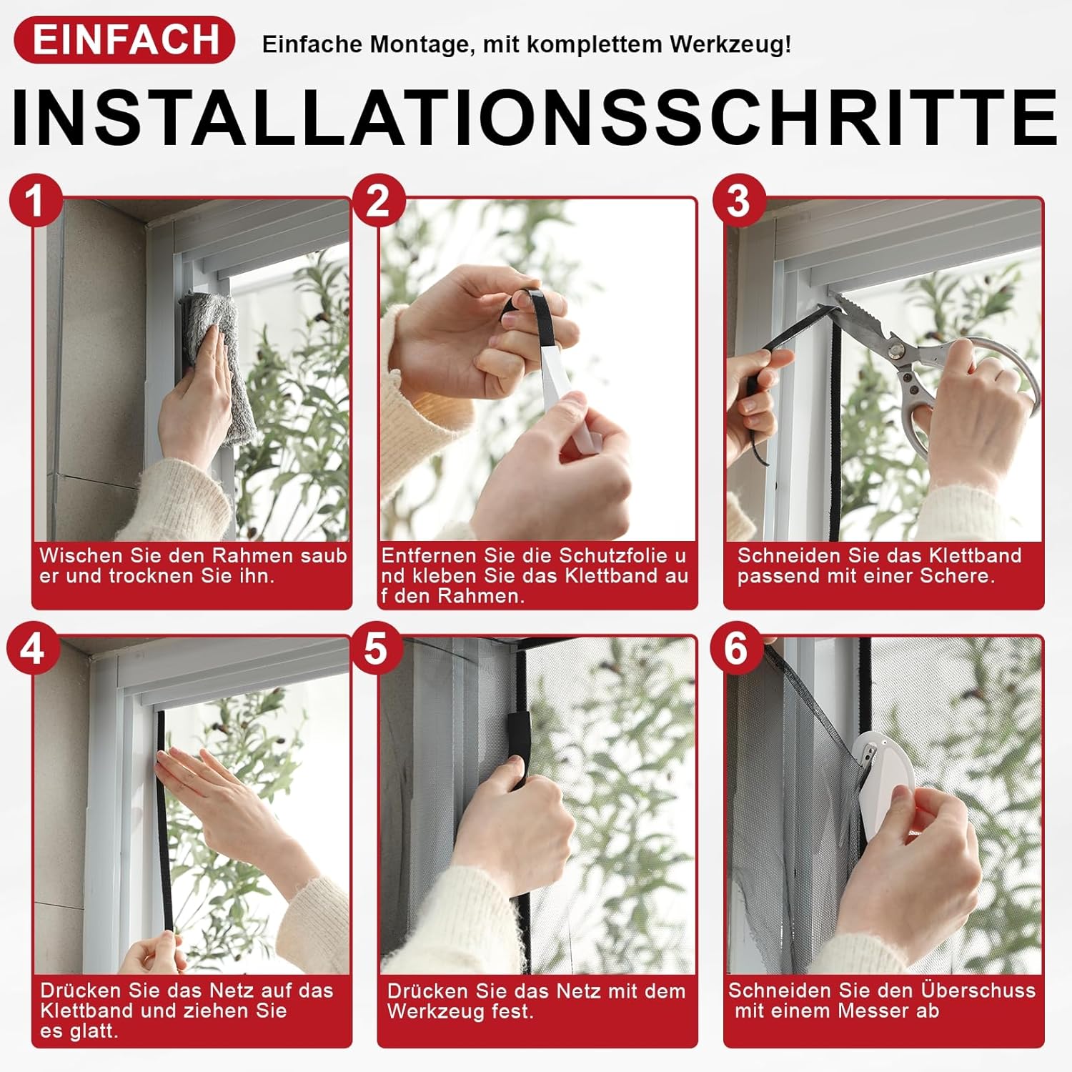 Thumbnail 5 de ZUIYIN Fliegengitter Fenster 150x250 cm – Insektenschutz ohne Bohren mit Upgrade 2.0 Klettband