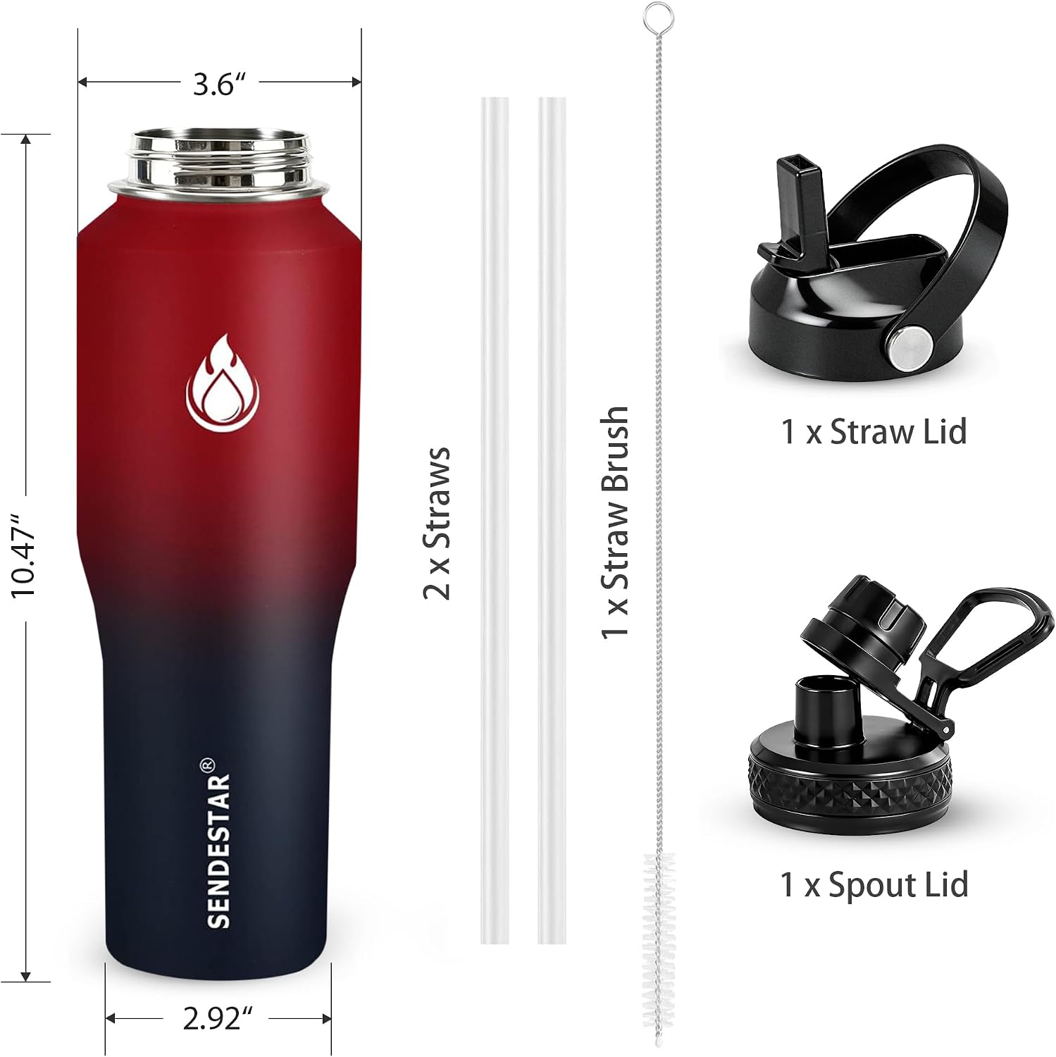 Thumbnail 3 de SENDESTAR 32oz Wide Mouth Insulated Stainless Steel Water Bottle (Fits Cup Holders) with 2 BPA-Free Lids