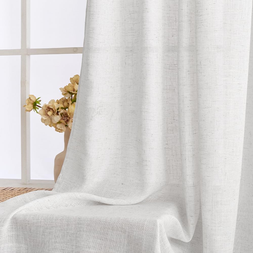 Thumbnail 5 de EMEMA Leinenoptik Gardinen mit Kräuselband, halbtransparent, reinweiß – 2er-Set 140 x 245 cm