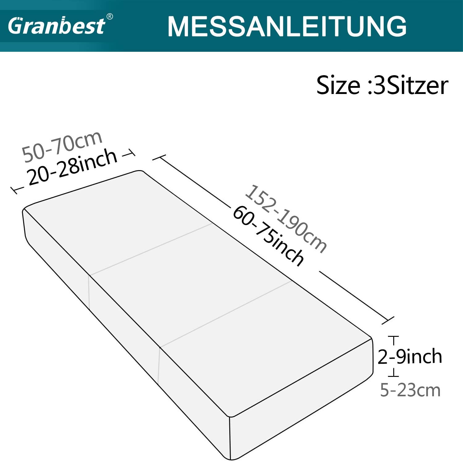 Detalle 2 de Granbest 1 bankzithoes voor 3-zits, waterafstotend jacquard, grijs