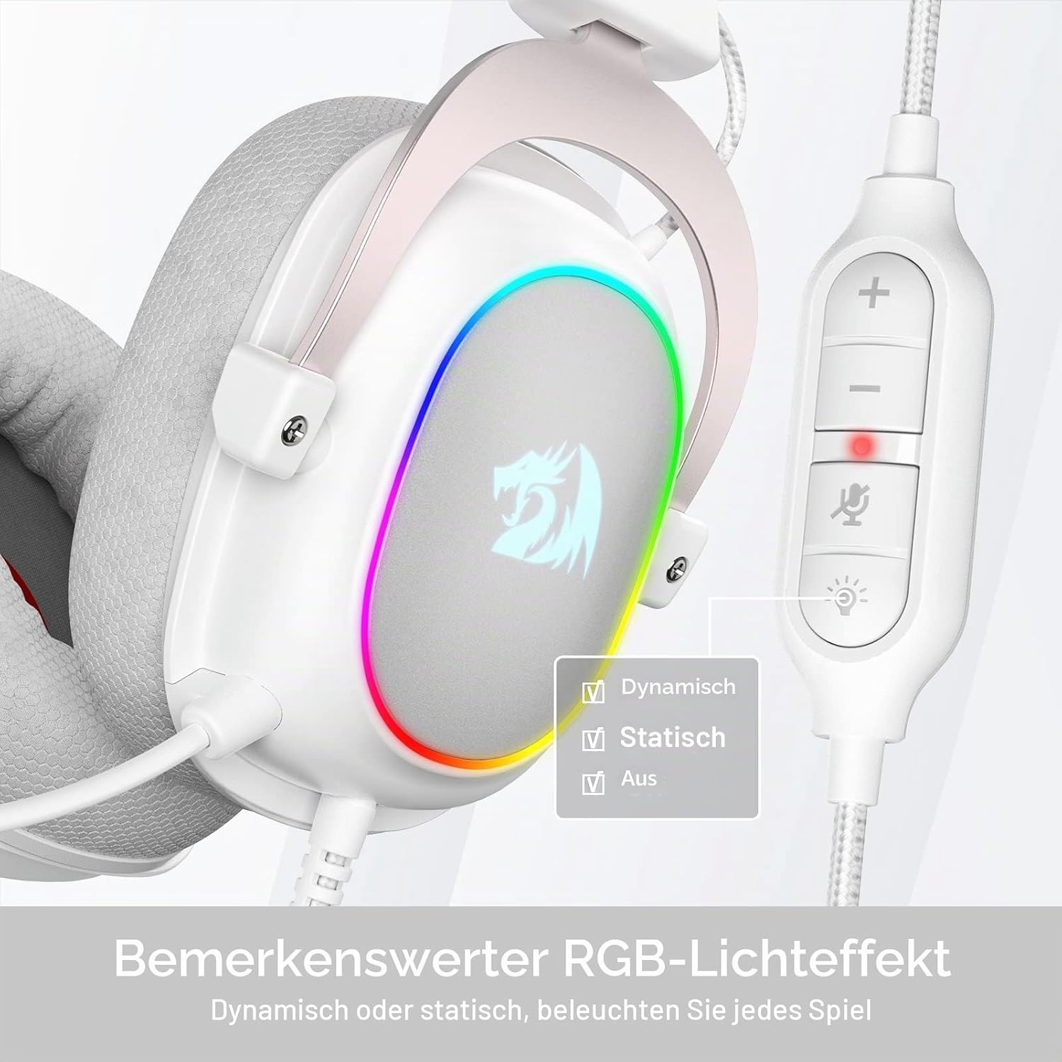 Thumbnail 5 de Redragon H510 RGB Weiß Gaming Kopfhörer – 7.1 Surround, 53 mm Treiber, Memory Foam
