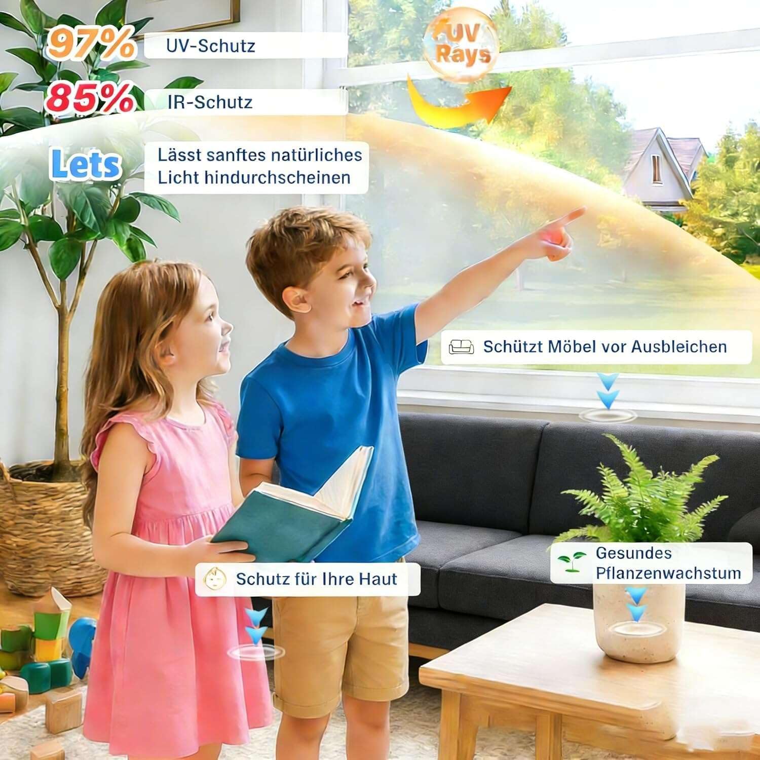 Detalle de Evofensteere 90X400cm Silber – Fensterfolie mit Sonnenschutz und Spiegelfunktion