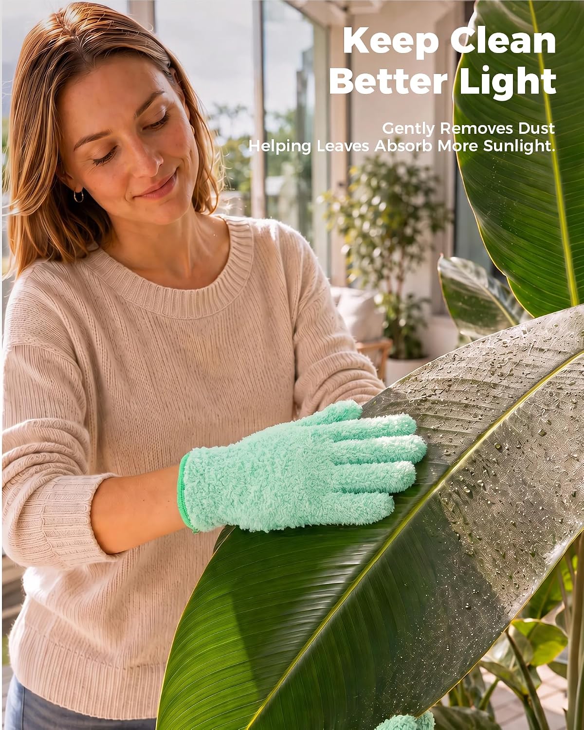 Detalle de Bamworld Microfiber Gloves for Plant Dusting and Garden Care