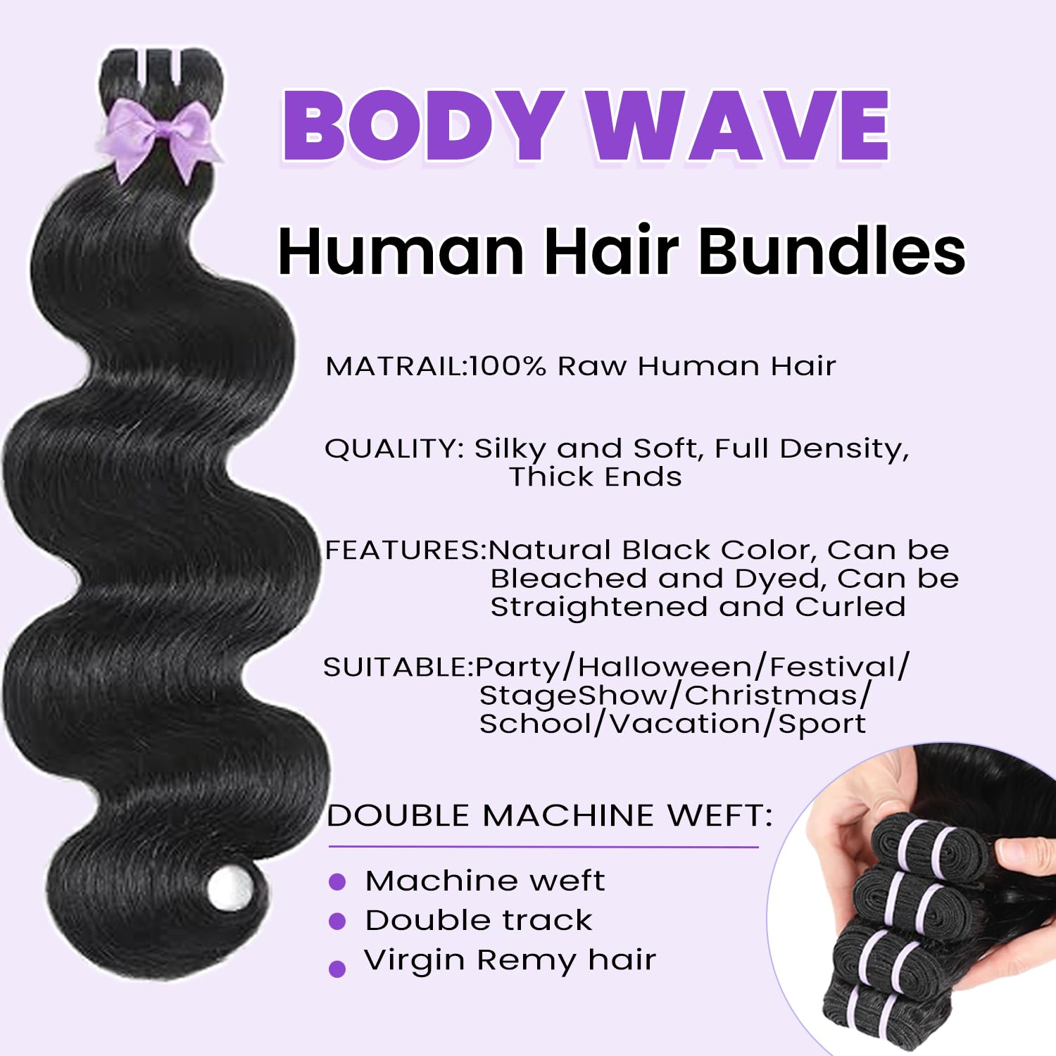 Detalle de EPAKUL Body Wave Hair Bundles 18 Inch