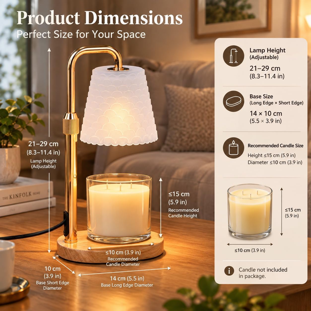 Detalle de JIMEI Candle Warmer Lamp with Timer, Golden Metal, Dimmable and Height Adjustable