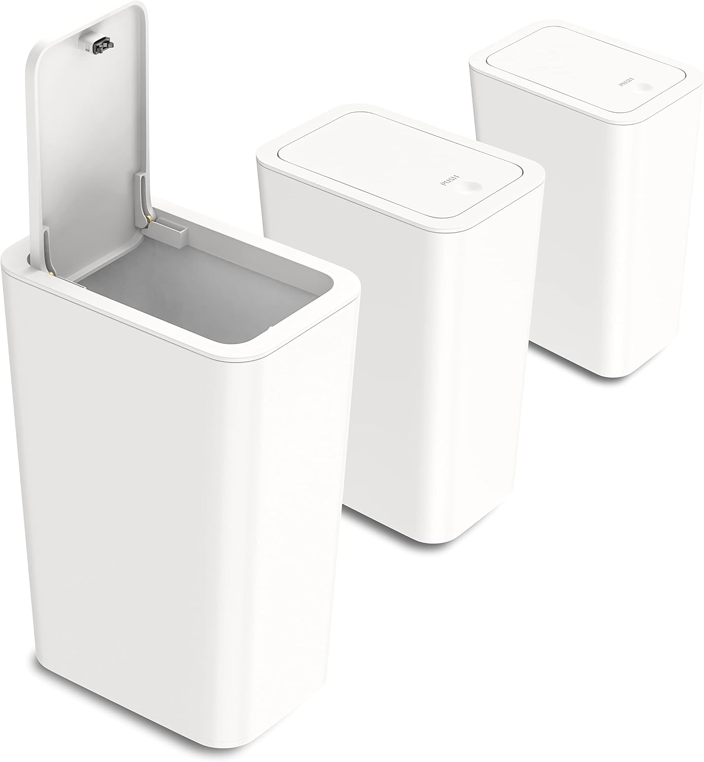 Detalle de N. NETDOT 3-Pack Small Trash Cans, 2.6 Gallon, Pop-Up Lid, Off-White