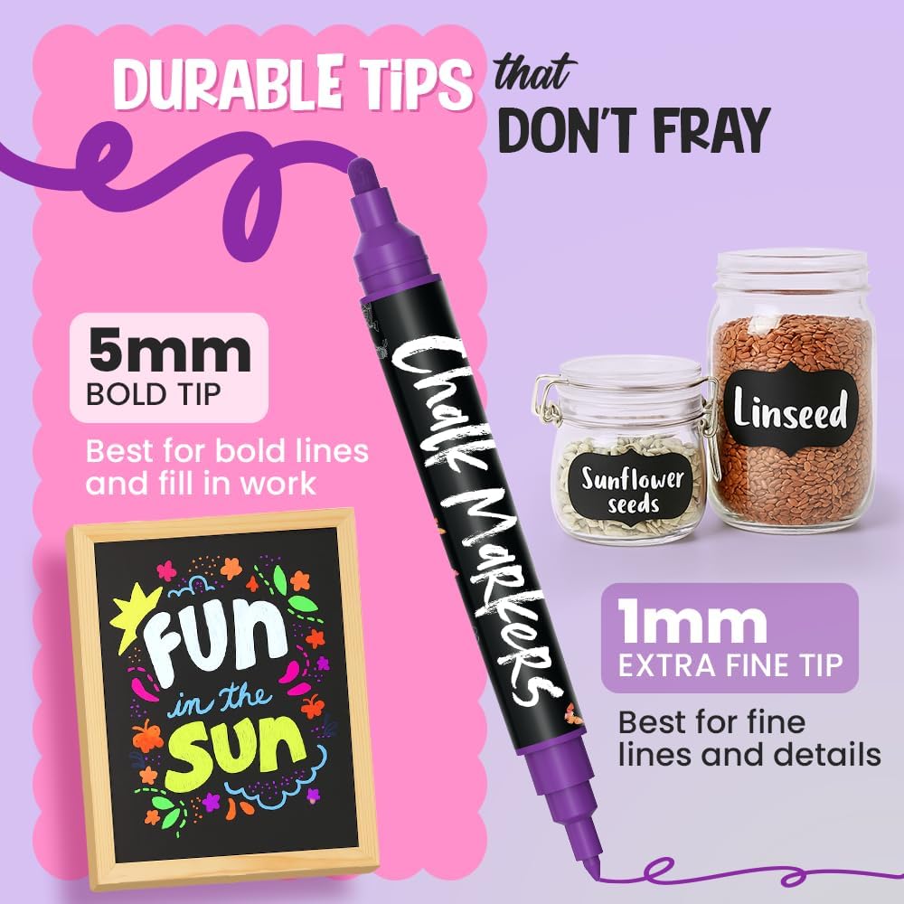 Thumbnail 1 de Chalkola Dual Tip Liquid Chalk Pens for Blackboard (10 Pack) – 1mm & 5mm fine/bold tips