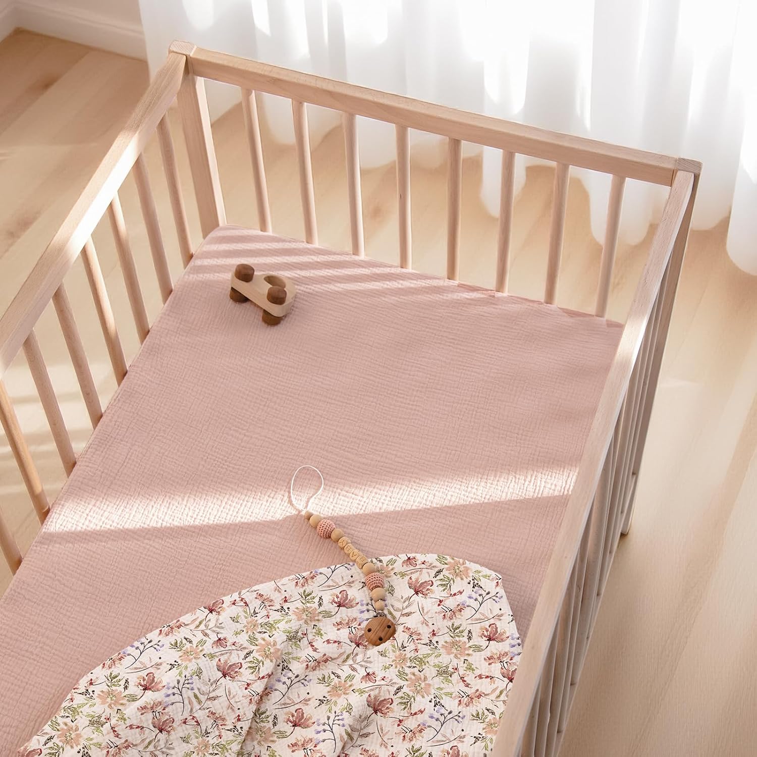 Detalle de lulumoon cb7 Muslin Crib Sheets, 100% Cotton, Floral, 2-Pack