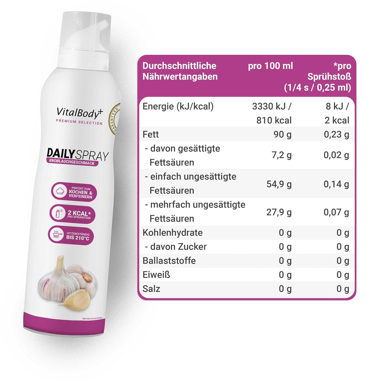 Thumbnail 6 de VitalBody+ DailySpray Rapsöl mit Knoblauchgeschmack – Kalorienarm & antihaftend, 800 Portionen