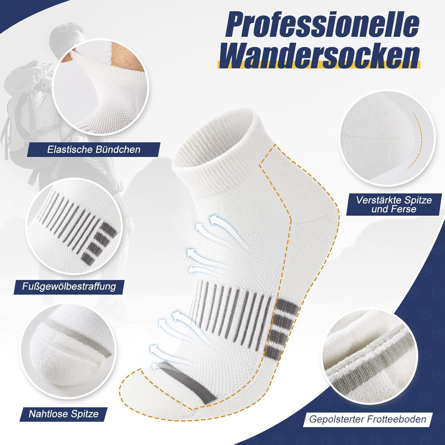 Thumbnail 4 de Niofind Merino Wandersocken für Damen & Herren – atmungsaktive Quarter-Sneaker-Socken im 6er-Set