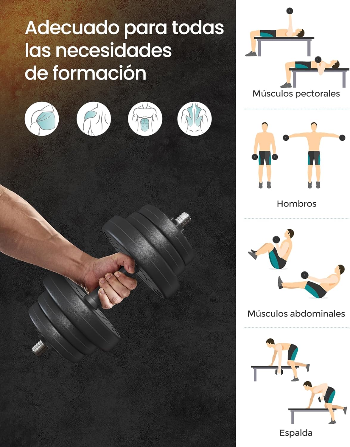 Detalle de SONGMICS Mancuernas 2 en 1 20 kg