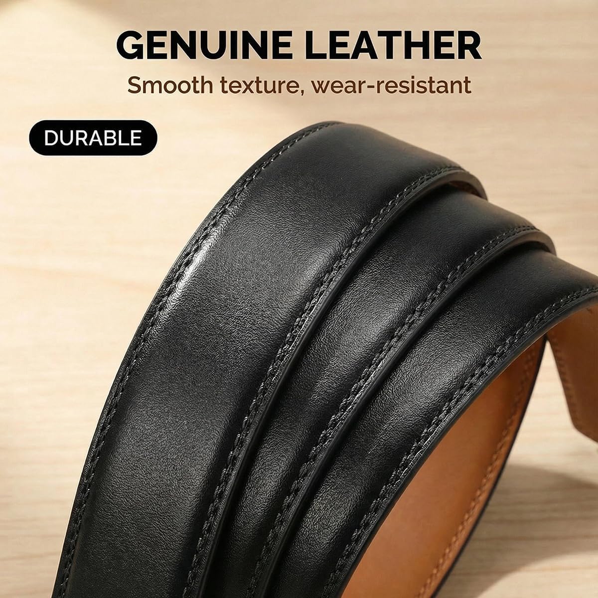 Detalle 2 de VRLEGEND ceinture homme en cuir automatique réglable (boucle à cliquet) pour costume et travail