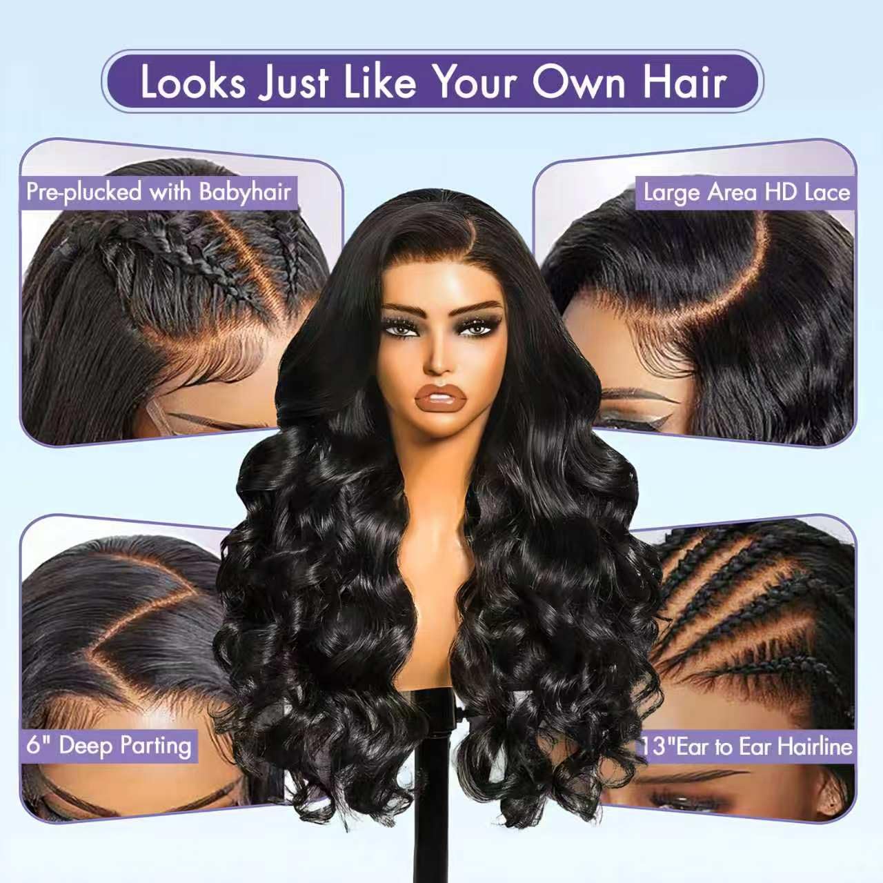 Thumbnail 2 de Sferona 30 Inch 13x6 Lace Front Human Hair Wigs, Body Wave, 200% Density, Glueless Pre Plucked Frontals