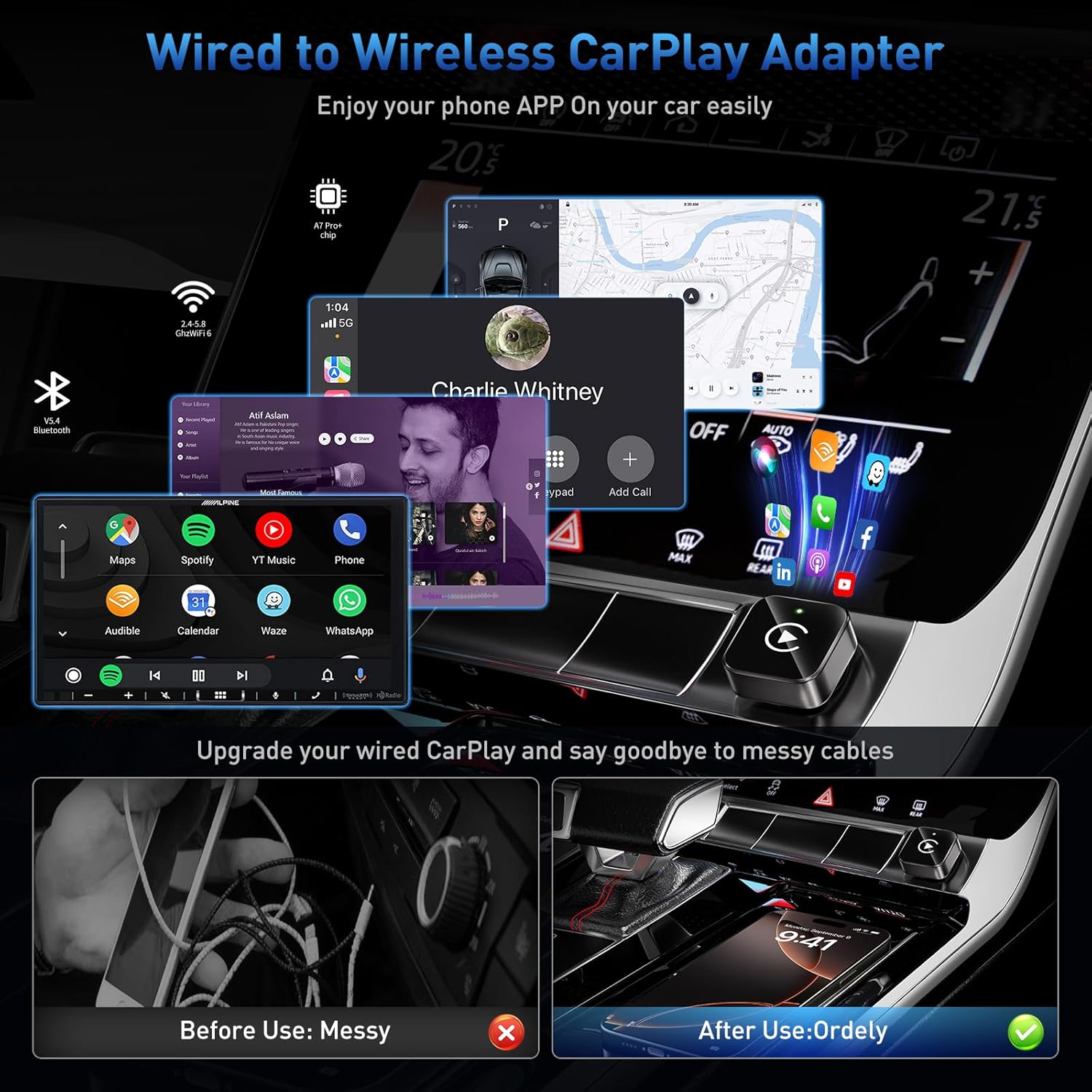 Detalle 2 de iGENJUN Wireless CarPlay Adapter 2026