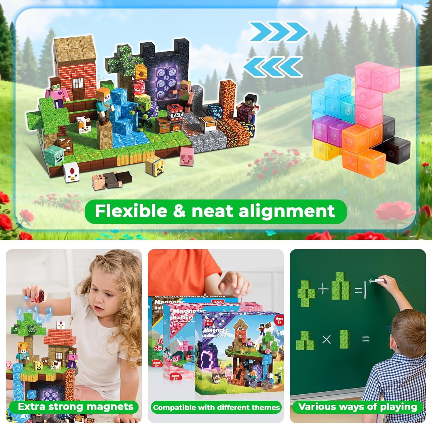 Detalle de Annexfun 210PCS Magnetic Blocks Set with 6 Action Figures (Ages 6+) — STEM Creative Building Play Set