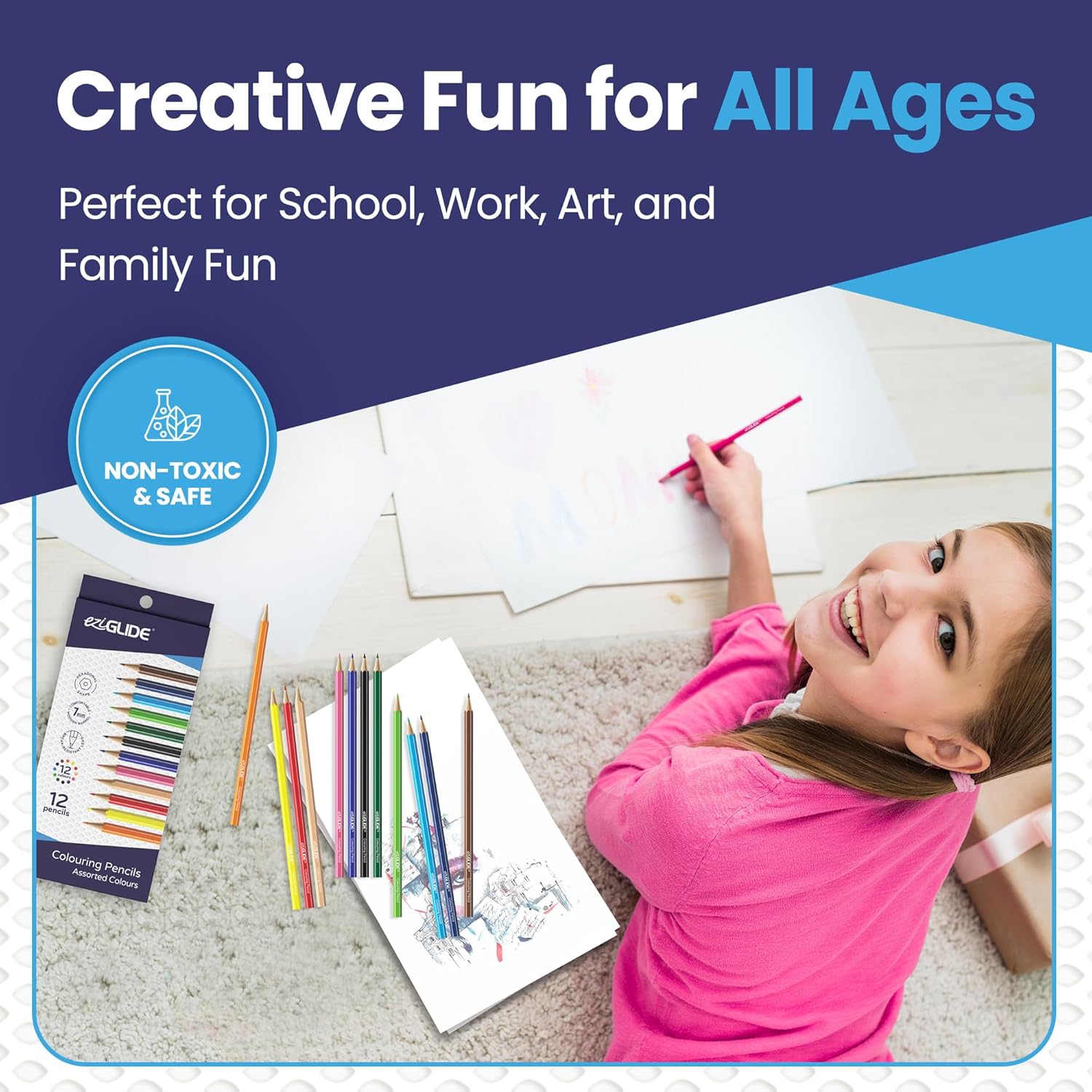 Detalle 2 de Eziglide Colouring Pencils – 12 Pack of High-Pigment Assorted Colour Pencils for Adults & Children