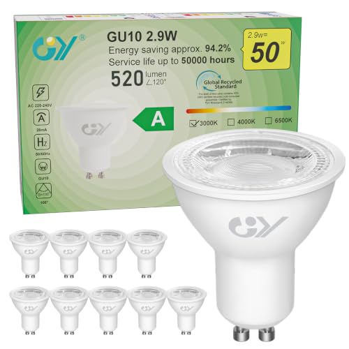 Detalle de GY Ampoules LED GU10 2,9W – équivalent 50W, 520Lm, 3000K, lot de 10