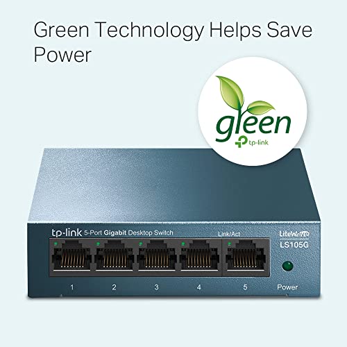 Detalle de TP-Link LS105G: Switch Ethernet Gigabit de 5 Puertos, carcasa metálica y diseño silencioso