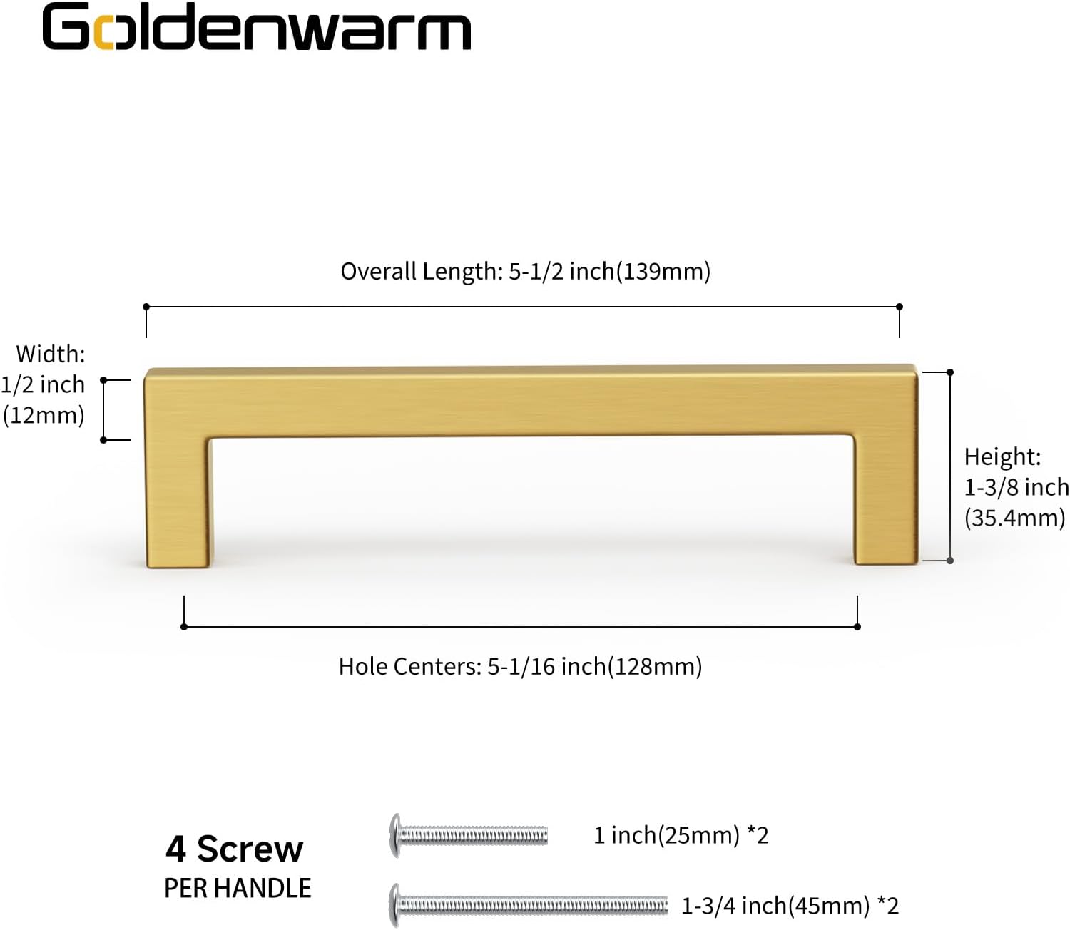 Detalle de Goldenwarm 5-Inch Cabinet Pulls, 10-Pack, Brushed Gold Stainless Steel