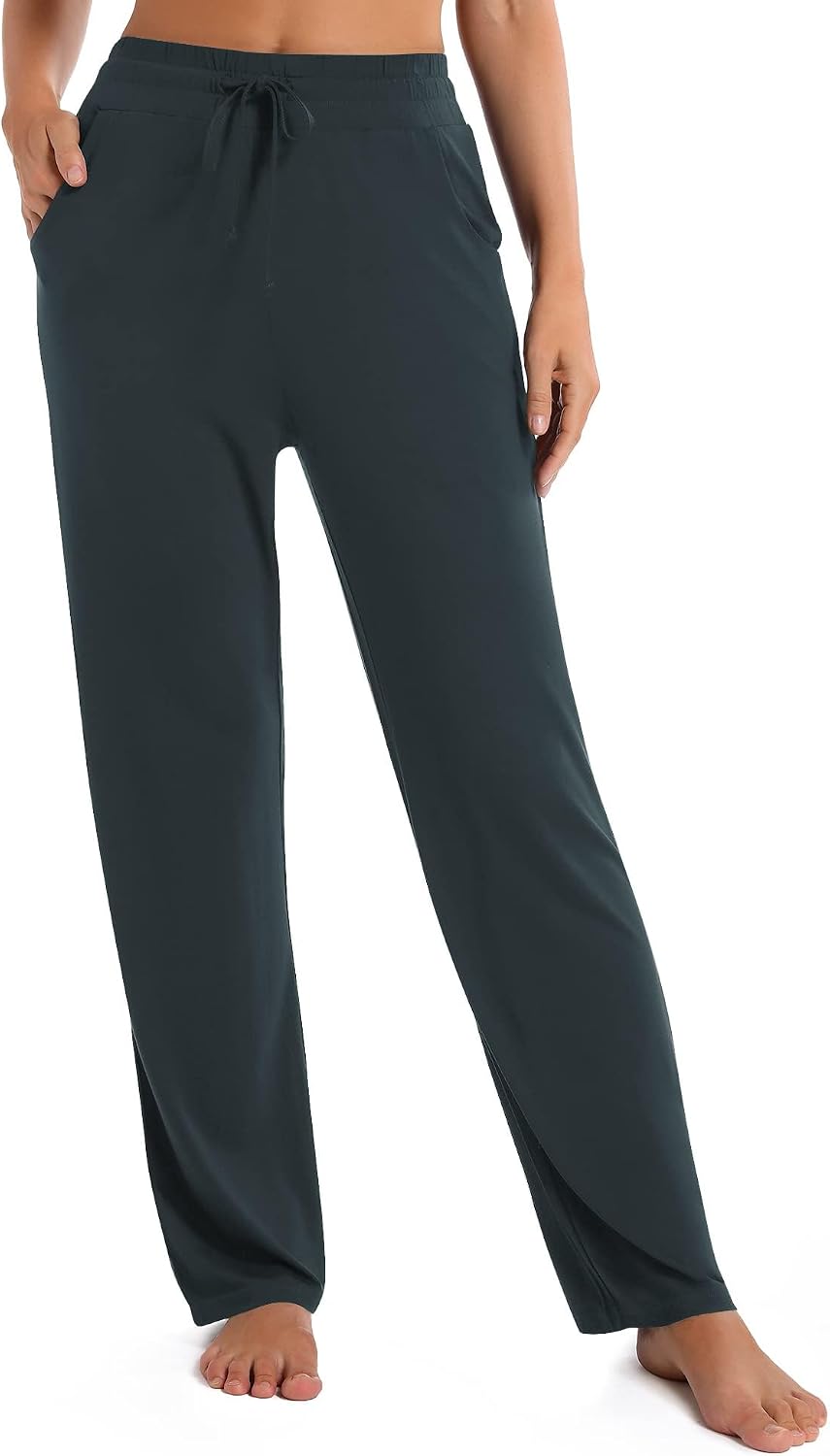 Detalle de Urban CoCo Women’s Straight Leg Long Pants with Elastic High Waist Drawstring and Deep Pockets