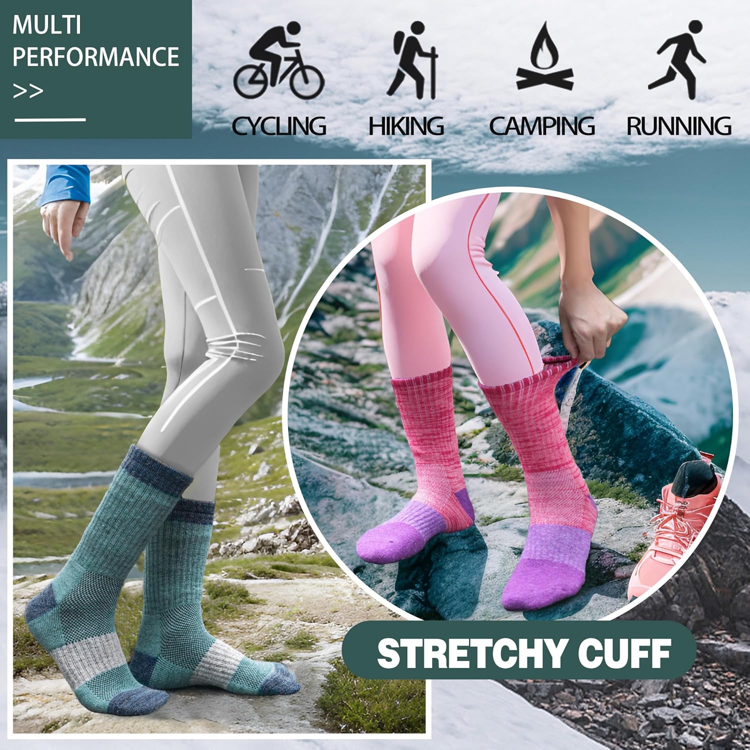 Detalle 1 de Anlisim Merino Wool Hiking & Running Socks for Women, 5 Pairs with Arch Support