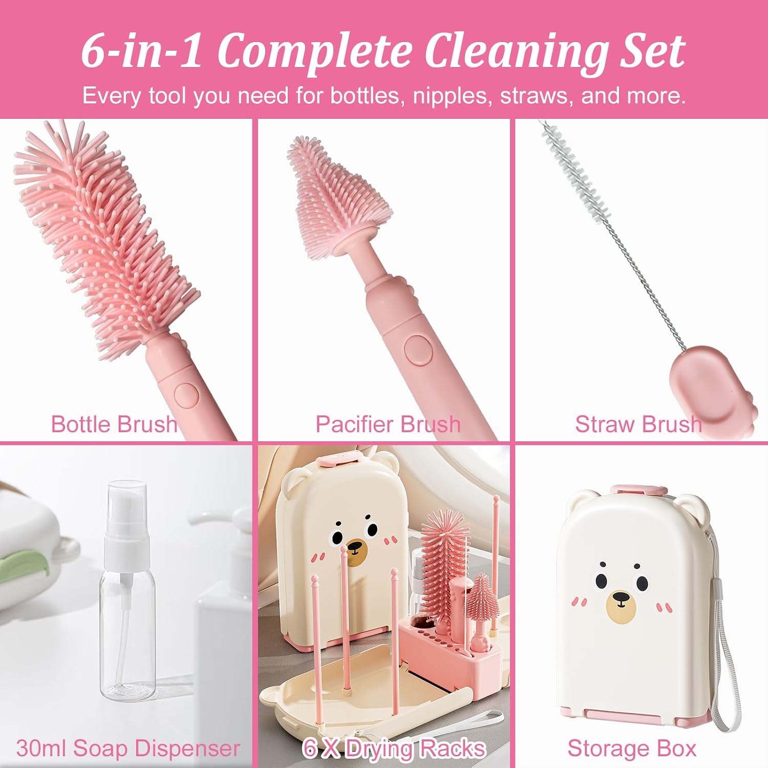 Detalle de Travel Baby Bottle Cleaner Kit 6-in-1
