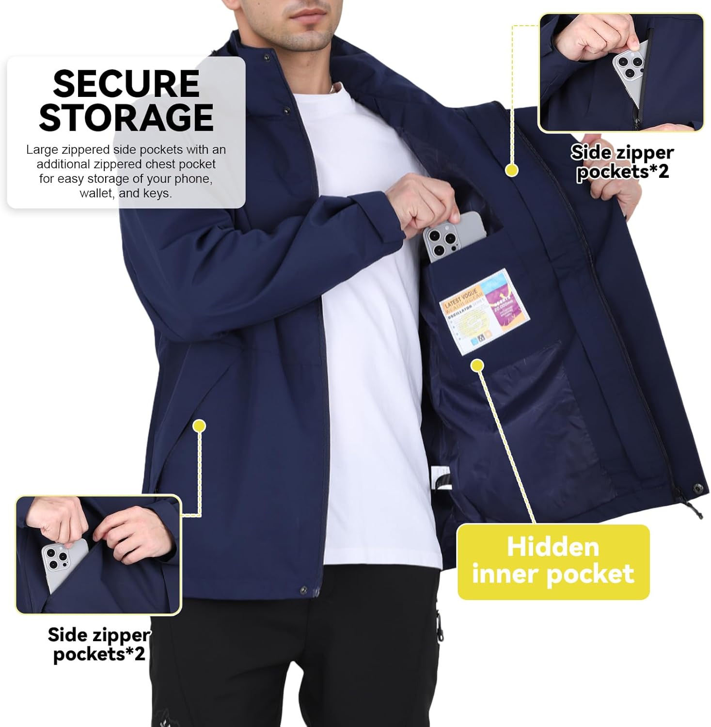 Detalle de Ynport Crefreak Vestes Imperméable Légère pour Homme – Manteau de pluie outdoor, coupe-vent pour randonnée et trekking