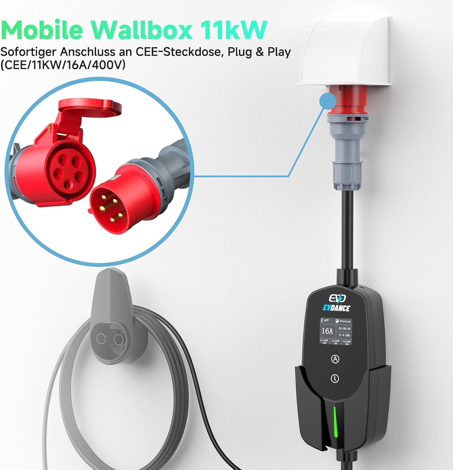 Detalle de EVDANCE E-Auto Wallbox 11 kW Typ 2 16 A