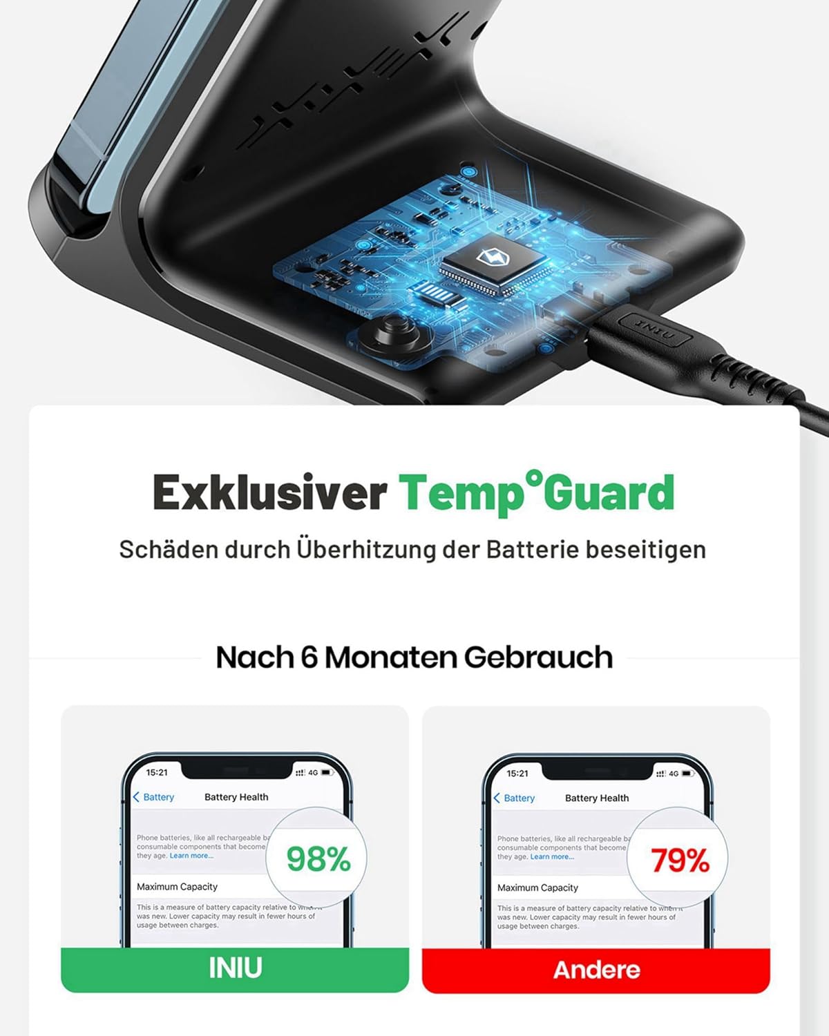 Thumbnail 4 de INIU Wireless Charger Stand 15W Qi Zertifiziert induktive Ladestation 📱