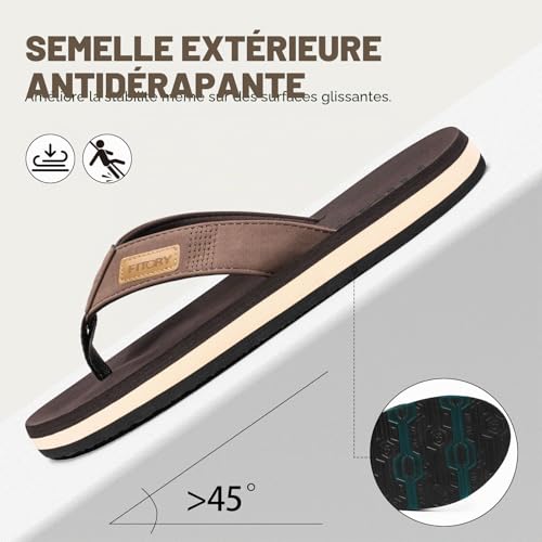 Thumbnail 5 de FITORY Homme Confortable Tongs été antidérapante – Chaussures de plage et piscine, couleur Marron, taille 45 EU