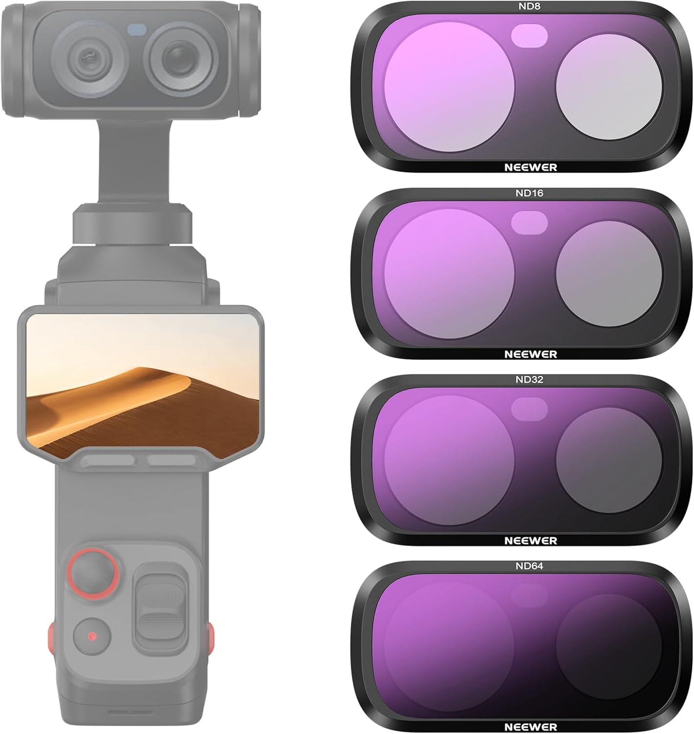 Detalle de NEEWER FL-L01 ND-filterset för Insta360 Luna Ultra med fyra ND-filter