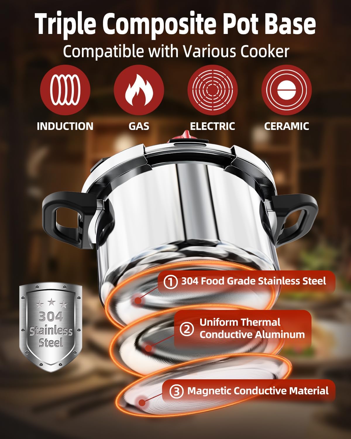 Thumbnail 4 de 32 QT 18/8 Stainless Steel Pressure Cooker