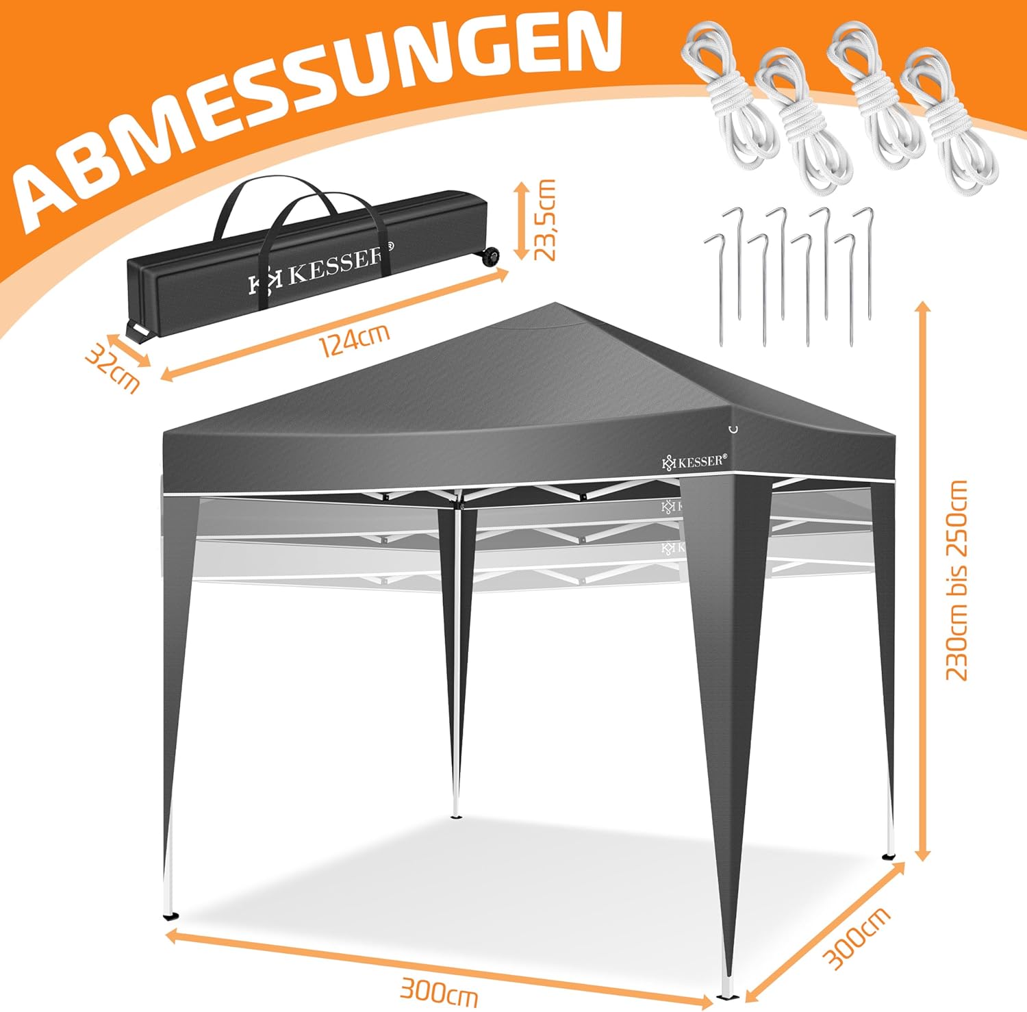 Thumbnail 5 de KESSER Pavillon Faltpavillon 3x3m – stabil, höhenverstellbar, UV-Schutz 50+